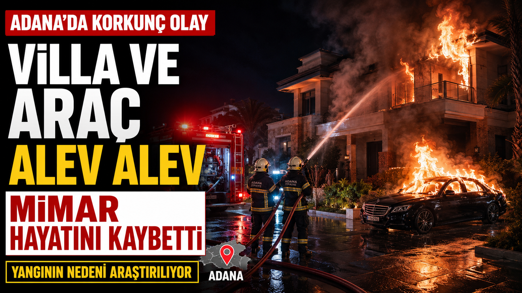 Adana’da villa ve araç yangını: Mimar hayatını kaybetti.