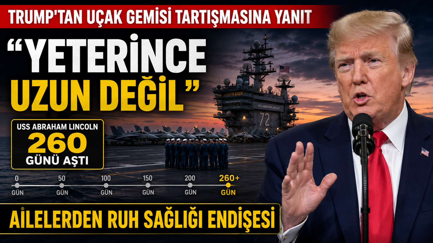 ABD Başkanı Donald Trump, uçak gemisindeki personelin ruh sağlığı ve yaşam koşullarına ilişkin endişeleri küçümseyen açıklamalarda bulundu.
